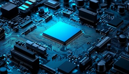 Poster - 3d illustration of a cyberpunk ai concept with a circuit board. technology background. central compu