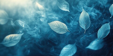 Poster - Abstract Blue Smoke and Leaves Background