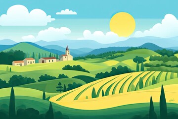 Wall Mural - Flat design of terraced hillside landscape background vector illustration