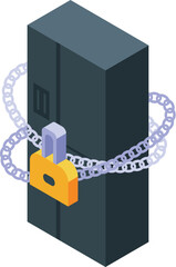 Poster - Server is being protected with a chain and lock, representing data security and protection