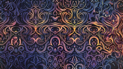 Fototapete - Metallic gradient effect seamless pattern with ornamental details, ideal for background designs and decorative elements