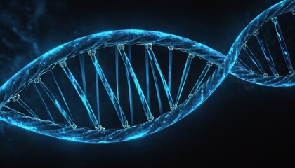 3D Rendered Illustration, visualisation of a DNA double helix. DNA Strand in Blue Light Abstract 19