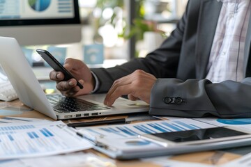 Poster - Businessman Working on Laptop and Smartphone