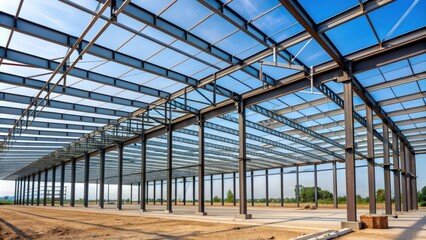 Aufkleber - Empty steel structure building with exposed beams and no walls, industrial, construction, architecture, empty, warehouse