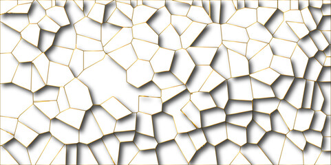 Poster - Abstract white paper cut shadows background realistic crumpled decoration textured with multi layers.Broken tiles mosaic seamless pattern.white gravel with golden line wallpaper. vector illustration.