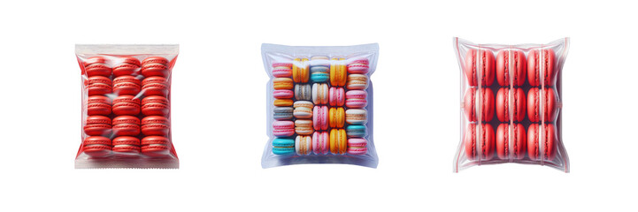 Wall Mural - Set of pack of Macaroons in transparent Packaging, isolated over on transparent white background