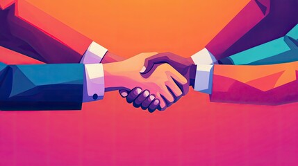 Illustration of a handshake, diverse businesspeople, successful deal, dynamic and energetic