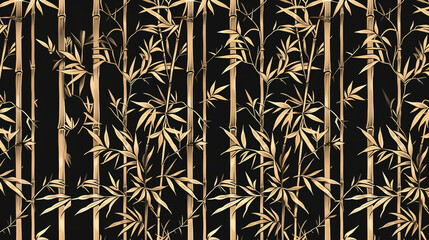 Poster - Seamless pattern repeating with golden bamboo forest on black background