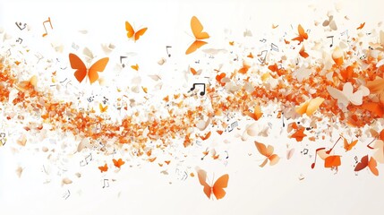 Canvas Print - Colorful butterflies and musical notes swirling together in a vibrant artistic display on a light background