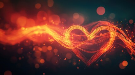 Poster - Abstract red and orange glowing heart line on a blurred background, creating a warm and vibrant visual that evokes emotion.