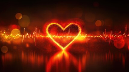 Poster - Abstract red and orange glowing heart line on a blurred background, creating a warm and vibrant visual that evokes emotion.
