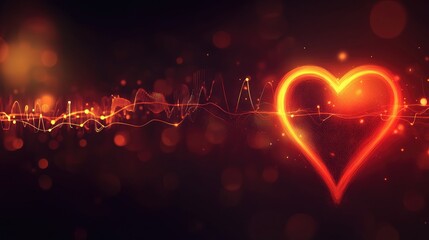 Poster - Abstract red and orange glowing heart line on a blurred background, creating a warm and vibrant visual that evokes emotion.
