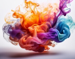 Wall Mural - vibrant clouds of multicolored smoke exploding against pure white backdrop swirling tendrils create abstract patterns frozen in time for a mesmerizing visual display