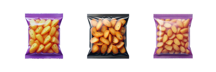 Canvas Print - Set of pack of Patatas bravas in transparent Packaging, isolated over on transparent white background