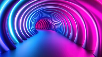 Wall Mural - A long tunnel with a pink and blue color scheme. The tunnel is illuminated with neon lights. The tunnel appears to be a part of a futuristic or sci-fi setting