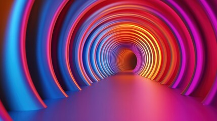 Wall Mural - A long tunnel with a pink and blue color scheme. The tunnel is illuminated with neon lights. The tunnel appears to be a part of a futuristic or sci-fi setting