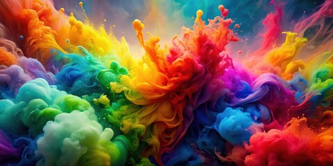 Aufkleber - Colorful artistic explosion of rainbow paint splashing and swirling abstract background for design projects , art