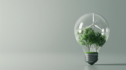 Poster - Miniature wind turbine and trees inside a light bulb are producing renewable energy