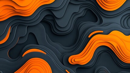 Poster - Flowing lines pattern with waves. Wave shape pattern with colorful music digital lines. Black background with orange and white flow.