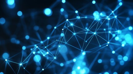 Poster - A blue network structure with a digital background. Big data visualization. 3D rendering. Background: Science. Digital background. Big data visualization.