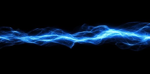 Poster - a blue digital light beam is projected on a black background, an abstract background where blue ligh