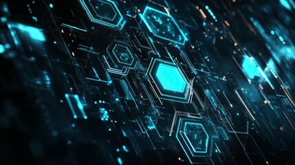 Poster - An illuminated hexagonal background with a blue neon color