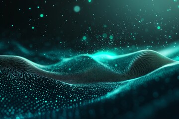 Wall Mural - Rendering 3D wave dynamic background dots green futuristic flow technology abstract datum innovation sound illustration business digital music dot texture science pattern grid