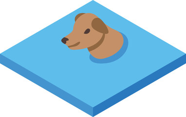 Sticker - Cute dog head is swimming happily in blue water in this isometric vector illustration