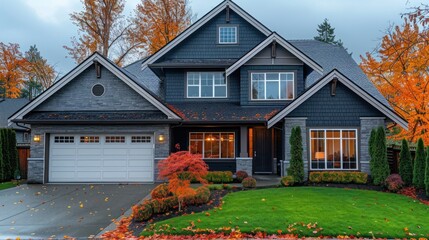 Poster - Modern House with Autumn Colors