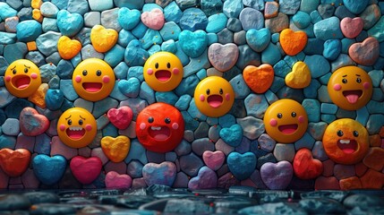 Canvas Print - Colorful Emojis on Stone Wall