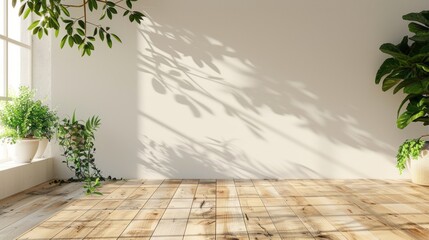 Poster - A large empty room with a window and a plant in it