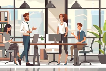 Wall Mural - Business people brainstorming and chatting at workplace office, Generative AI