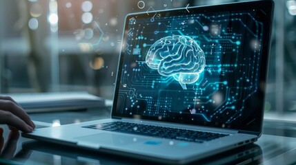 Canvas Print - Explore the role of artificial intelligence (AI) in optimizing tasks performed with a laptop in an office.