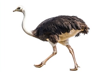 Ostrich running and looking around isolated on a white background