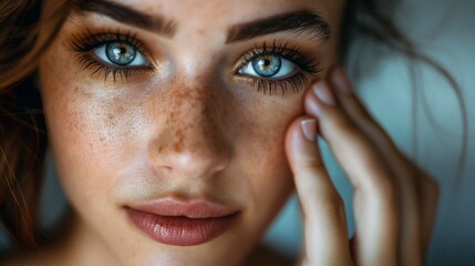 Wall Mural - Woman putting on mascara, makeup routine