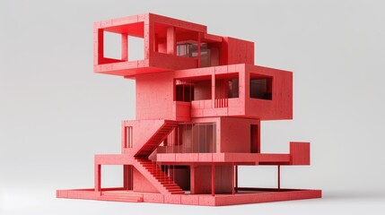 Miniature red print of building and 3D Construction.