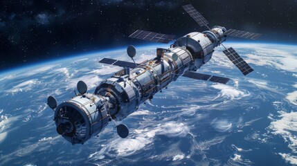 Wall Mural - Floating among the stars, astronauts meticulously build a space station. Their careful coordination and technical expertise are essential in creating a safe and functional habitat for space missions.