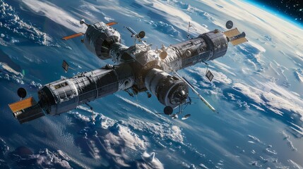 Canvas Print - Floating among the stars, astronauts meticulously build a space station. Their careful coordination and technical expertise are essential in creating a safe and functional habitat for space missions.