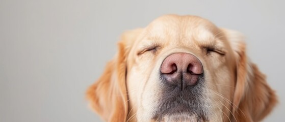  A close-up of a dog's face with its eyes closed