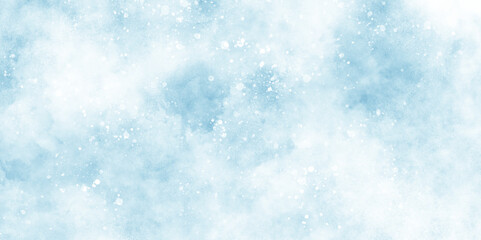 Wall Mural - a winter background with snowflakes and randomized floating bokeh, blue snow background with clouds,