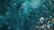 © 69 - Overhead view of polluted ocean waters, with plastic and trash floating, emphasizing the urgent need for addressing water pollution.
