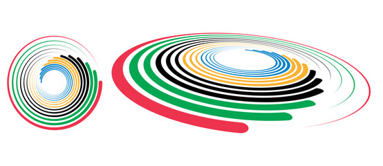 Wall Mural - Abstract colorful background in circle. Red, Green, Black, Yellow and Blue colors spiral lines.