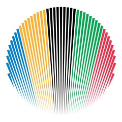 Poster - Abstract background with lines in circle. Art design logo or icon, sun concept. Red, Green, Black, Yellow and Blue colors.