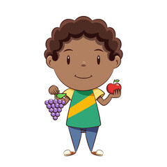 Poster - Boy holding grapes and red apple