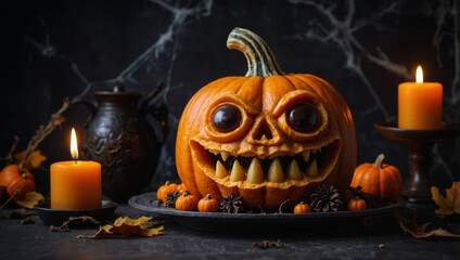  creepy pumpkin or monster head cake