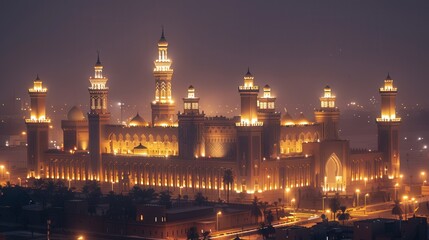 Poster - with a clear night sky, illuminated by soft lights that highlight its majestic minarets and grand architecture