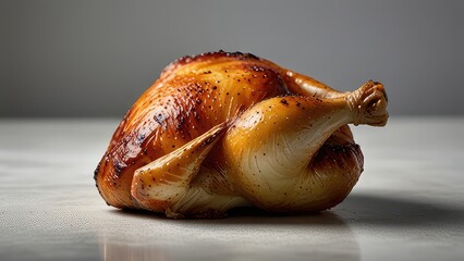 Golden brown roasted chicken leg served on a clean white background