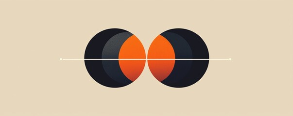 Poster - Minimalistic logo design with orange and black circles on a beige background