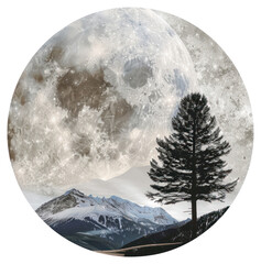 Wall Mural - PNG  Surreal moonlit mountain landscape