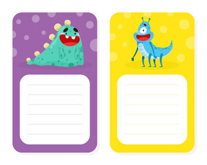 Sticker - Note Card with Funny Monster Character and Mutant with Friendly Face Vector Template